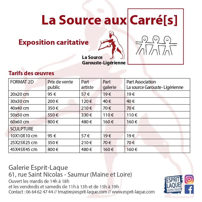 Table des prix de l'expo la source aux carrés